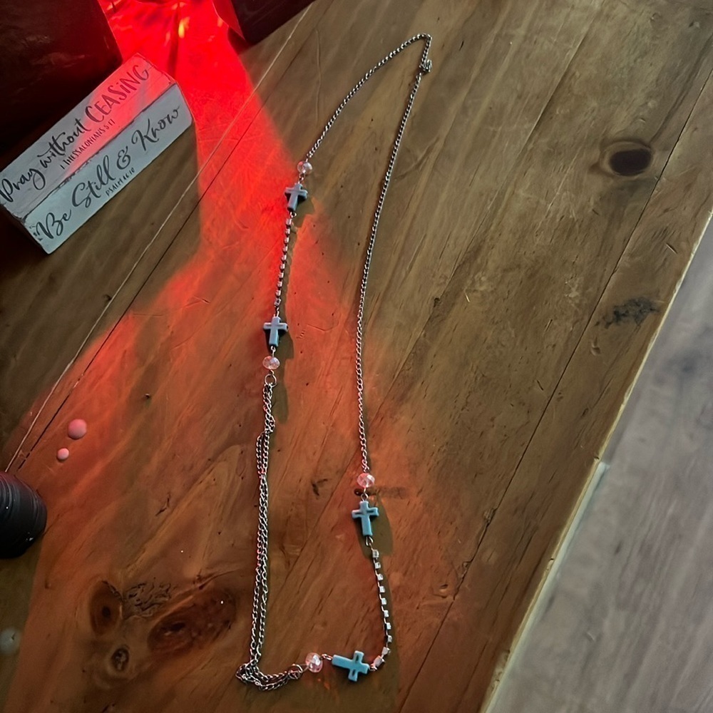 Necklace cross with rhinestones